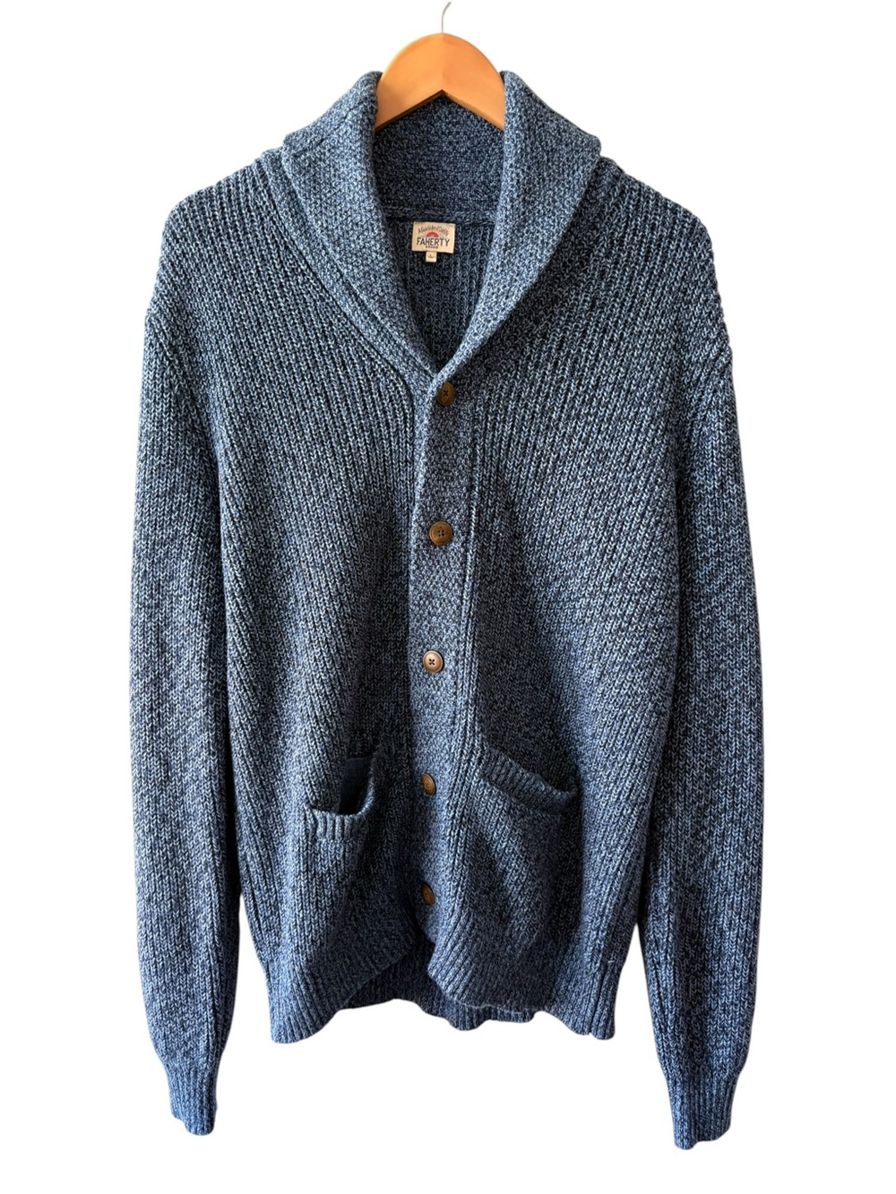 Faherty Blue Cotton Marled Cardigan